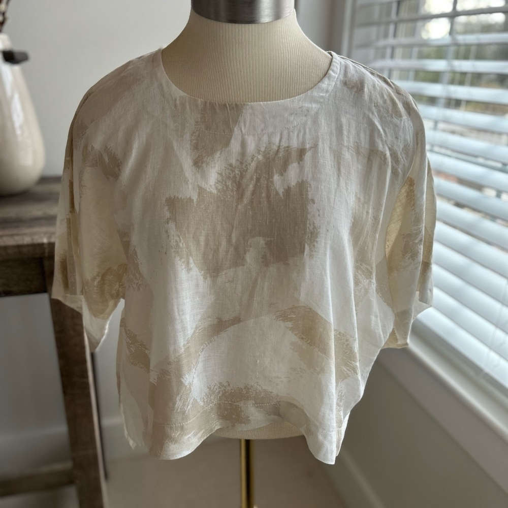 DKNY Beige and Cream Women's Linen Blouse - Picture 5 of 7
